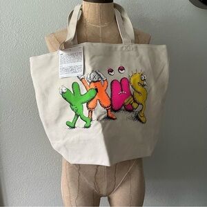 NEW KAWS x UNIQLO 2016 Beige Light Brown Canvas Tote Bag Logo